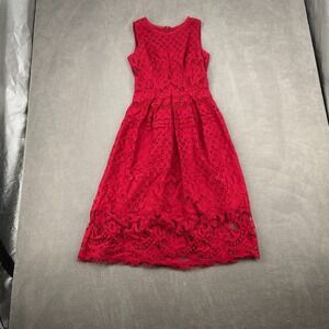 Veiisar Crochet Lace Dress Womens XS Red Sleeveless Back Zip Party Cocktail